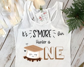 S'More Party, S'More Fun being ONE, Birthday Shirt, Camping Party, Camping Birthday, Happy Camper, Smores Theme, 2nd Birthday, Smores Theme