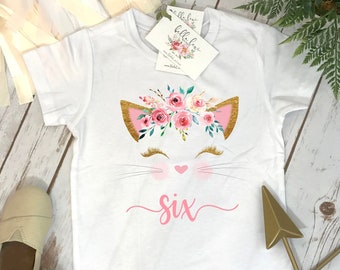 6TH Birthday Shirt, Kitten Birthday, Kitty Birthday shirt, Custom Birthday, Cat Birthday, Cat Shirt, Sixth Birthday, Girl Birthday Set, Cat