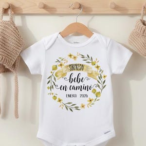 Spanish Baby Announcement.  Perfect gender neutral pregnancy reveal for Abuela y Abuelo!  This special spanish baby reveal onesie features the words "Sorpresa. Bebe en Camino. {With your month and year}"  Please include your date in the 'notes to seller' section when you check out!  Family and friends will love to receive this as a gift for the exciting news!!  So special and great for pregnancy reveal photos!