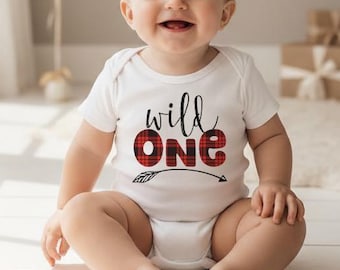 Wild One First Birthday Shirt, Lumberjack Birthday, 1st Birthday Bodysuit, Buffalo Plaid Party, Lumberjack Party, Wild One Birthday Romper