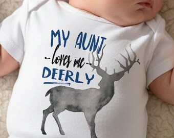 Baby Shower Gift | My Aunt Loves Me Deerly Baby Onesie | Deer Graphic Baby Gift | Cute Gift for Aunt and Baby | Newborn Baby Shower Gift
