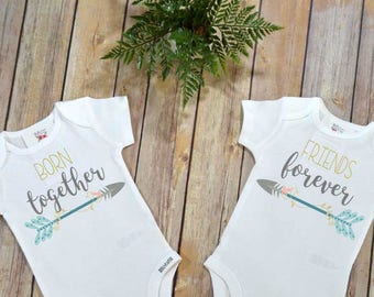 Twins Gift, Born Together Friends Forever, Twins Clothes, Twins Baby Shower, Cute Baby Gift, Baby Shower Gift, Twinning, Baby Twins Gift