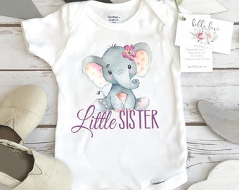 Little Sister Onesie®, Elephant Theme, Little Sister Gift, Boho Baby Shirt, Little Sister bodysuit, Baby Shower Gift, Little Sister shirt,