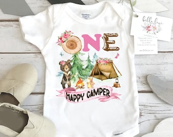 First Birthday Onesie®, Camping Birthday, 1st Birthday, Camping Party, Bear Party, ONE HAPPY CAMPER, Wild One Birthday, Camp Party, Girl