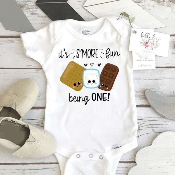 Birthday Onesie®, S'More Party, S'More Fun being ONE, Birthday Shirt, Camping Party, Camping Birthday, Happy Camper, Smores Theme, Wild One