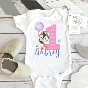 First Birthday Onesie®, Penguin Theme, Birthday Shirt, 1st Birthday, Girl Birthday, Birthday Onesie®, Penguin Party, Boho Birthday, Winter