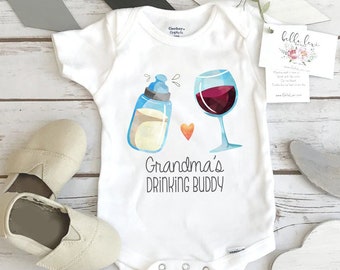 Baby Shower Gift, Grandma Drinking Buddy, Baby Announcement, Funny Baby Gift, Nana Baby Reveal, Pregnancy Reveal, Drinking Onesie®, Wine