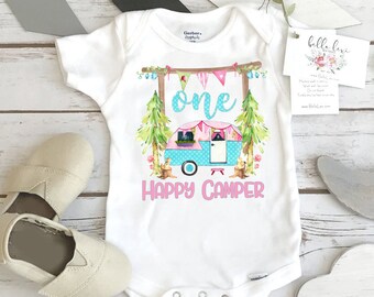 First Birthday Shirt, Camping Birthday, 1st Birthday, Camping Party, Girl Birthday, ONE HAPPY CAMPER, Wild One Party, First Birthday Onesie®