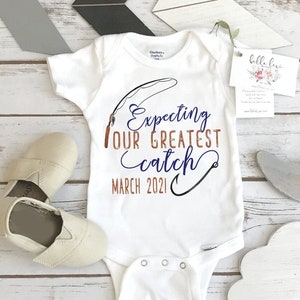 Fishing ONESIE®, Expecting our greatest catch, Pregnancy Reveal, Fishing Baby shirt, Baby Announcement, Fishing Daddy shirt,Baby Reveal prop