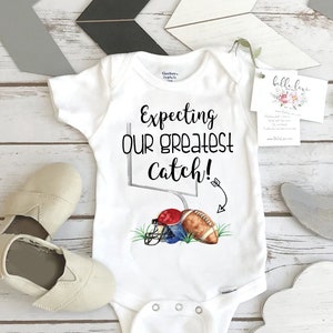 Football ONESIE®, Expecting our greatest catch, Pregnancy Reveal, Football Baby shirt, Baby Announcement, Football Daddy shirt, Baby Reveal