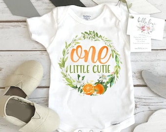 First Birthday Onesie®, One Little Cutie, Orange Birthday shirt, 1st Birthday, Too Cute, Orange Party, Oranges Birthday, Oranges Theme, Girl