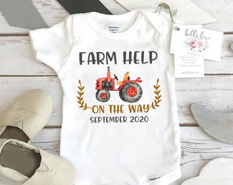 Farm Help on the Way, Pregnancy Announcement, Farm Baby, Pregnancy Reveal, Tractor Onesie®, Country Baby, Ranch Help Coming, Baby Reveal,