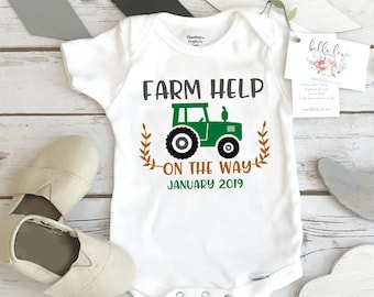 Farm Help on the Way, Pregnancy Announcement, Dairy Farm Baby, Pregnancy Reveal, Tractor Onesie®, Country Baby, Ranch Help Coming, Tractor