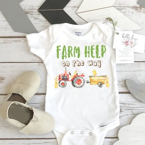 Boerderijhulp onderweg, zwangerschapsaankondiging, boerderijbaby, zwangerschap onthullen, Tractor-onesie®, Country Baby, shirt in verwachting van boerderij, baby-onthulling