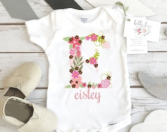 Personalized Baby Girl Onesie®, Baby Shower Gift, Niece Gift, Custom Girl Onesie®, Flowers Onesie®, Baby Name Onesie®, Unique Girl Clothes