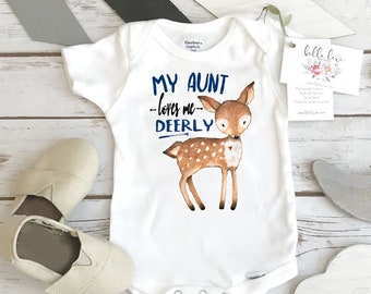 Baby Shower Gift, My Aunt Loves Me Deerly, Nephew Gift, Aunt Onesie®, Auntie shirt, Deer Theme, Auntie Gift, Best Aunt Ever, Newborn Gifts