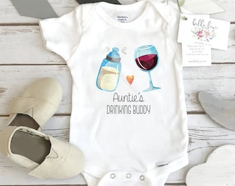 Baby Shower Gift, Auntie Drinking Buddy, Baby Announcement, Funny Baby Gift, Auntie Baby Reveal, Pregnancy Reveal, Drinking Onesie®,Wine Set