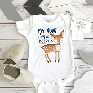 Baby Shower Gift, My Aunt Loves Me Deerly, Nephew Gift, Aunt Onesie®, Auntie shirt, Deer Theme, Auntie Gift, Best Aunt Ever, Newborn Gifts