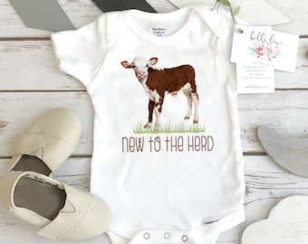 Baby Shower Gift, NEW TO the HERD, Country Baby, Farm shirt, CowBOY, Cow Onesie®, Farm Baby Gift, Cute Baby Clothes, Cow Theme, hereford cow