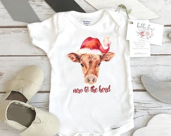 Baby Shower Gift, NEW TO the HERD, Christmas Onesie, Country Baby, Farm shirt, Cowgirl, Cow Onesie®, Farm Baby Gift, Cow Theme, Farm baby