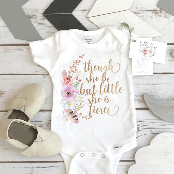 Though She Be But Little She Is Fierce, Baby Shower Gift, Boho Baby Clothes, Cute Baby Clothes, Baby Girl Clothes, Baby Girl Gift,Niece Gift