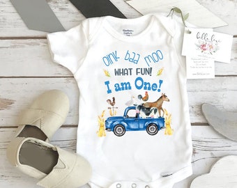 First Birthday, Oink Baa Moo, Farm Birthday, Oink Moo Turning ONE, 1st Birthday, Blue Truck Party, Farm Party Theme, Boy Birthday SHIRT, Zoo