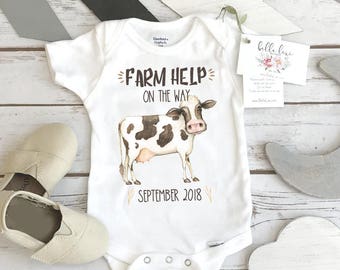 Farm Help on the Way, Pregnancy Announcement, Dairy Farm Baby, Pregnancy Reveal, Cow Onesie®, Country Baby, Expecting Farm shirt, Baby Due