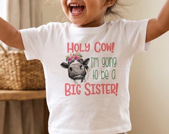 Big Sister Reveal Shirt, Pregnancy Announcement Bodysuit, Cow Sibling Gift, Baby Shower Present, Country Sister Tees