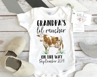 Farm Help on the Way, Pregnancy Announcement, Grandpa's Lil Rancher, Pregnancy Reveal, Cow Onesie®, Country Baby, Baby Reveal,Rancher Onesie