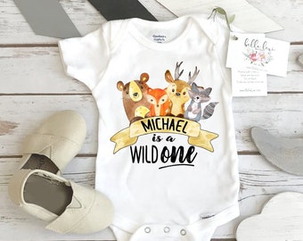 First Birthday Onesie®, Woodland Birthday, Wild ONE, Woodland Animal Birthday, Woodland Party, 1st Birthday Shirt, Boy Birthday Party Ideas