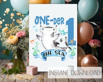 Festa sotto il mare, Compleanno dello squalo, 1° compleanno, O'Fishally One, Festa sull'oceano, Compleanno del pesce, Set One-der the Sea, Download digitale