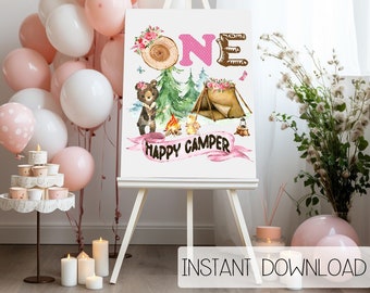 Camping Birthday, 1st Birthday, Camping Party, Bear Party, ONE HAPPY CAMPER, Wild One Birthday, Camp Party, Digital Download, Party Invite