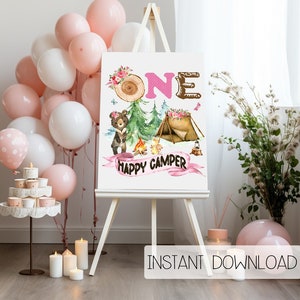 Anniversaire de camping, 1er anniversaire, fête de camping, fête des ours, ONE HAPPY CAMPER, sauvage un anniversaire, fête de camp, téléchargement numérique, invitation à une fête