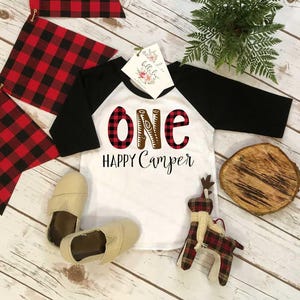 One Happy Camper Birthday Shirt, Lumberjack Theme, 1st Birthday, Buffalo Plaid Party, Lumberjack Baby Shower, Wild One Birthday