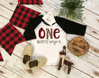 One Happy Camper Birthday Shirt, Lumberjack Theme, 1st Birthday, Buffalo Plaid Party, Lumberjack Baby Shower, Wild One Birthday