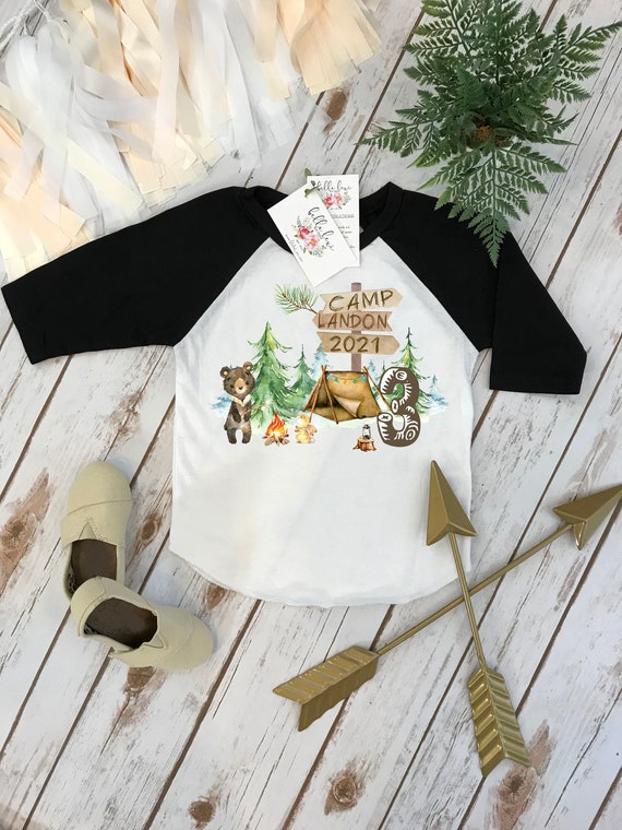 Third Birthday Shirt Camping Birthday 3rd Birthday Camping Bear Party Lumberjack Party ONE HAPPY CAMPER Wild One Birthday Camp Party Etsy