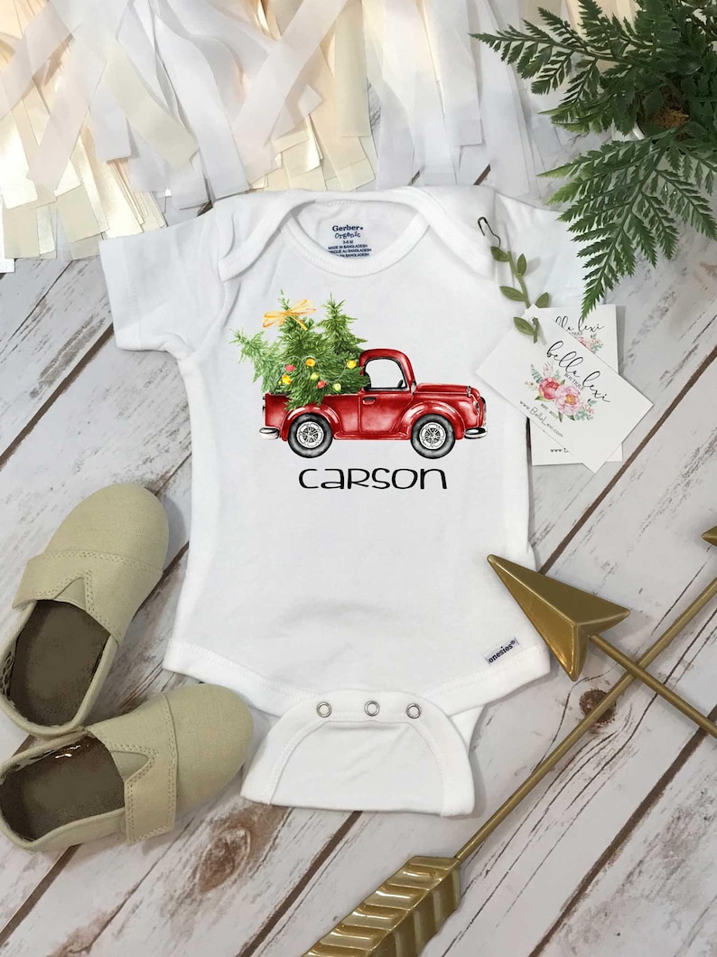 Christmas Onesie®, Personalized Onesie, Personalized Christmas, 1st Christmas, My First Christmas, Personalized Baby Gift, Christmas Truck image 1