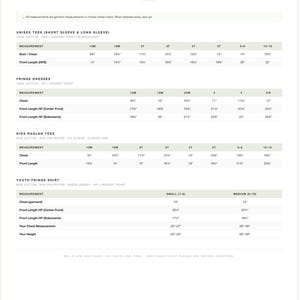 The image is a children's size chart, specifically part 2 of 2, featuring various sizes of children's clothing such as short sleeves, long sleeves, and fringe dresses.