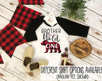 Chemise d’anniversaire Brother, Anniversaire de bûcheron, Chemise de 1er anniversaire, Buffalo Plaid Party, Lumberjack Party, Wild One Bear Party, Wild One Brother