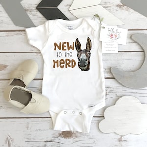Baby Shower Gift, NEW TO the HERD, Western Nursery, Farm shirt, CowBOY, Cow Onesie®, Farm Baby Gift, Cute Baby Clothes, Donkey Theme, Farm