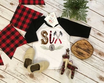 Sixth Birthday Shirt, Lumberjack Birthday, 6th Birthday shirt, Buffalo Plaid Party, Lumberjack Party, Lumberjack Theme Set, Camping Birthday