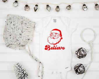 Christmas Onesie®, Santa Onesie, Christmas Shirt, 1st Christmas, My First Christmas, Personalized Baby Gift, Believe in Santa, Santa Onesie®