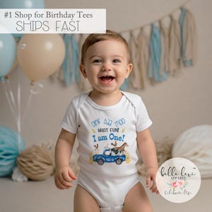 First Birthday Onesie, Oink Baa Moo, Little Truck Birthday, Oink Moo Turning ONE, 1st Birthday, Blue Truck Party, Farm Party, Boy Birthday