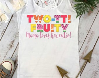 Fruitig feestje Twotti, shirt 2e verjaardag, zomerverjaardag, 2e verjaardag, set meisjesverjaardag, fruitfeest, thema tuttifrutti, moeder van verjaardag