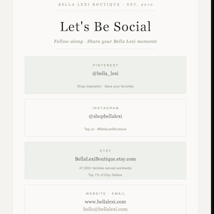 The image is a collage of various images related to the Bella Lexi Boutique, including a social media post, a website, and an email address. The image does not contain any text that can be described in fewer than 500 characters.