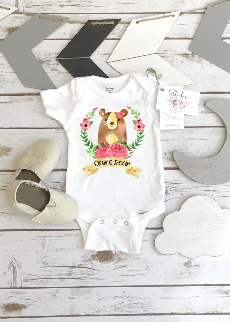 Baby Bear Bodysuit Custom Name Gift Baby Shower Gift Custom image 1