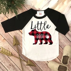 Little Bear Shirt, First Birthday Shirt, Buffalo Plaid Party, Family Shirts, Little Bear Shirt, Buffalo Plaid Bear, Family tees, Mom and Me image 1