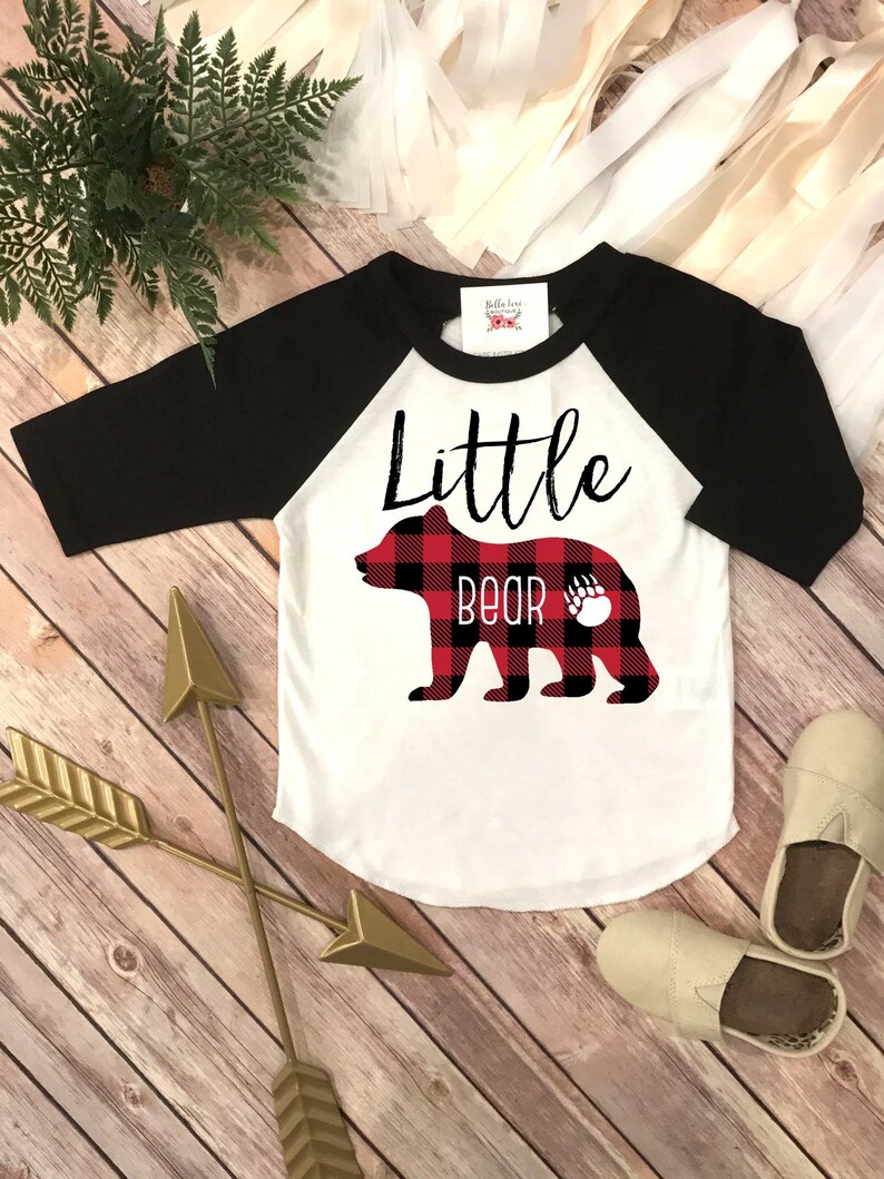 Little Bear Shirt, First Birthday Shirt, Buffalo Plaid Party, Family Shirts, Little Bear Shirt, Buffalo Plaid Bear, Family tees, Mom and Me image 1