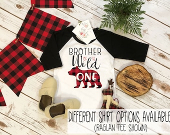 Brother Birthday Shirt, Lumberjack Birthday, 1st Birthday shirt, Buffalo Plaid Party, Lumberjack Party, Wild One Bear Party,Wild One Brother