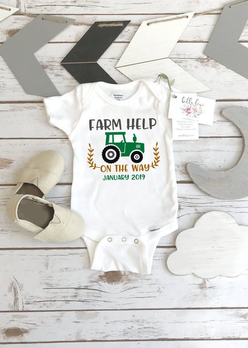 Farm Help On The Way Onesie | Stay At Home Mum Farm Help on the Way Pregnancy Announcement Dairy Farm Baby image 0